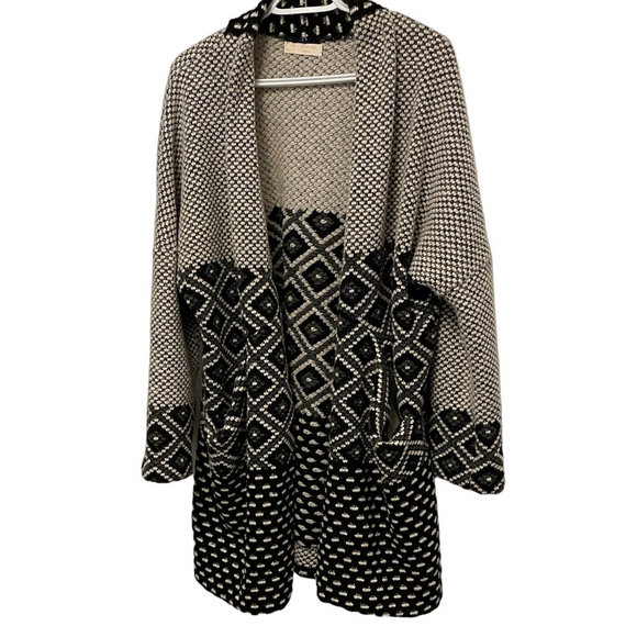 Lemon Tree Treats Sweaters - Women's Lemon Tree Treats Open Cardigan With Geometric Pattern Size Large
